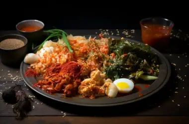 Plate of Kimchi served with assorted sides, influencer edition.