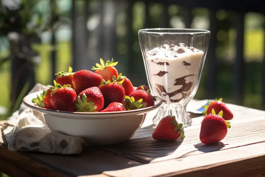 A tempting strawberry parfait, artfully arranged in an outdoor setting.