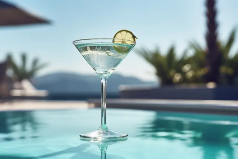 Martini by the poolside, captured during an influencer photoshoot.
