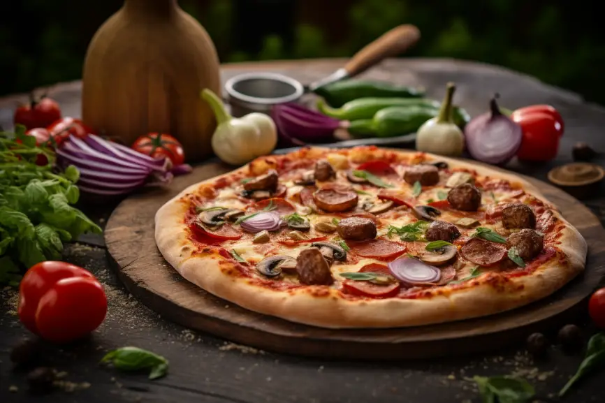 Delectable sausage pizza displaying flavorful pairings with other toppings.